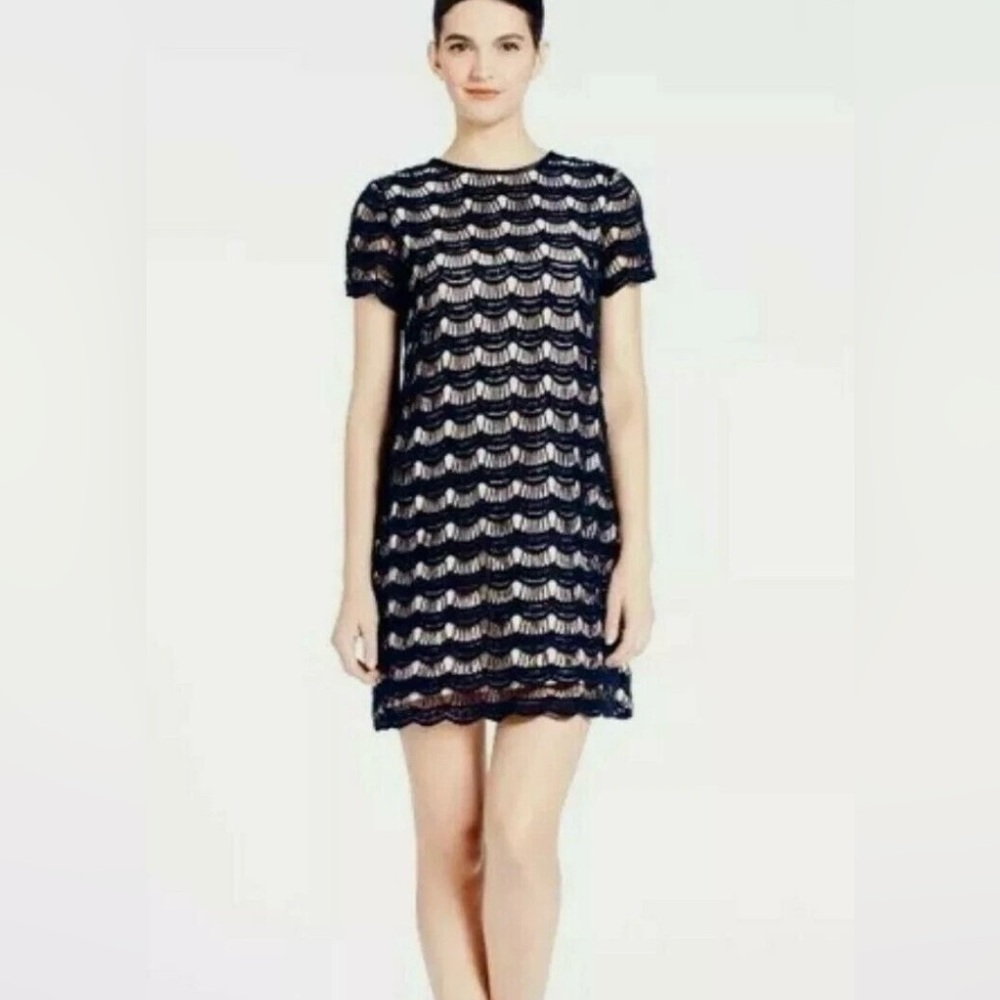 Kate Spade New York Black Lace Scalloped Overlay Shift Dress Size 2